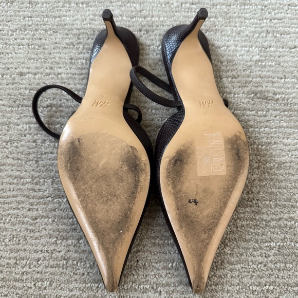 H&M Edition Premium Pointed Slingback Pumps. Dark Brown Croc-Embossed Leather. - Picture 11 of 12